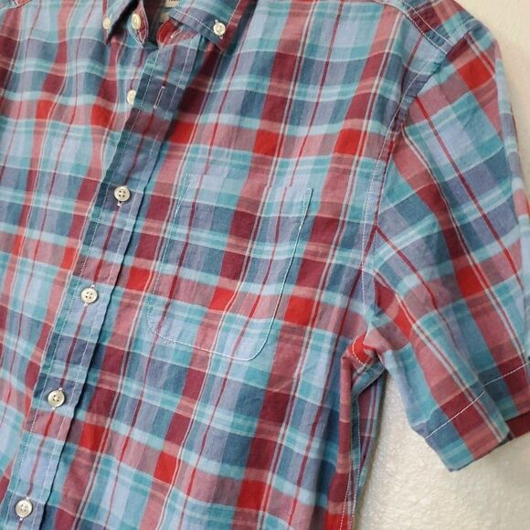 Johnnie O Hangin Out Mens M Plaid Button Up Shirt Short Sleeve Cotton JMWS4420 - Picture 8 of 16